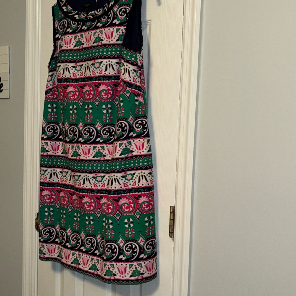 Talbots women’s petite 14p lined sleeveless dress, green/pink/navy